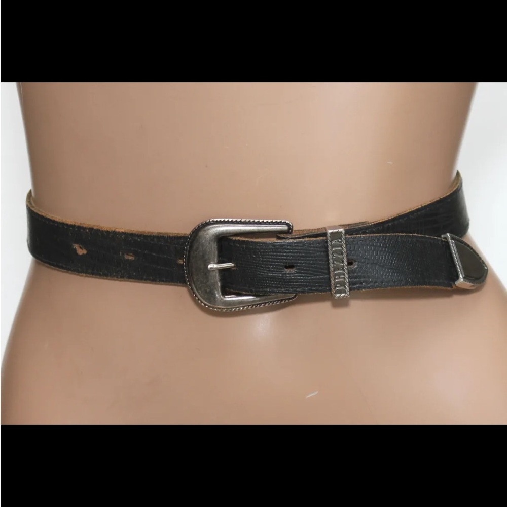 PREZZIA Black Stitch Leather Belt - Metal Buckle/Loop/Tip